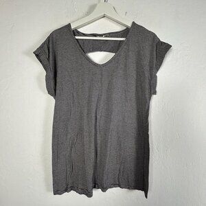 Prairie Cotton Womens Black & White Striped Cutout Back Short Sleeve Top Medium